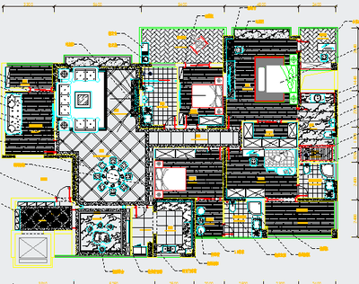 四室四衛兩廳住宅裝飾工程設計圖紙免費下載 - 建筑裝修圖 - 土木工程網